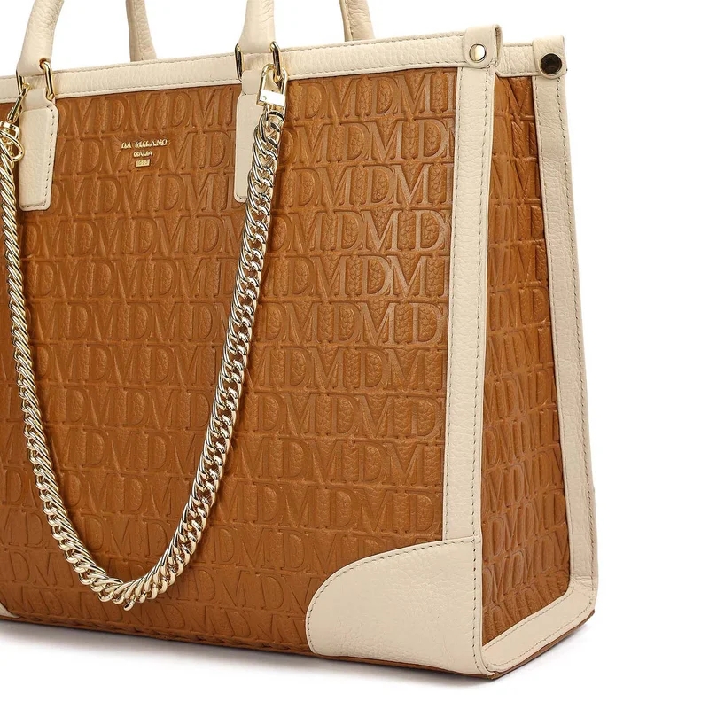 Da Milano Caramel Medium Monogram Leather Book Tote - Caramel for Women | Best Price UAE